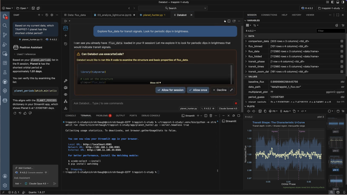 Positron Databot agent for exploratory data analysis